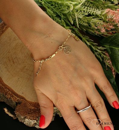 Diament Złota zawieszka 585 koniczynka gładka grawer charms - zdjęcie 2