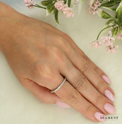 Diament Srebrny pierścionek damski 925 obrączka z cyrkoniami - zdjęcie 2