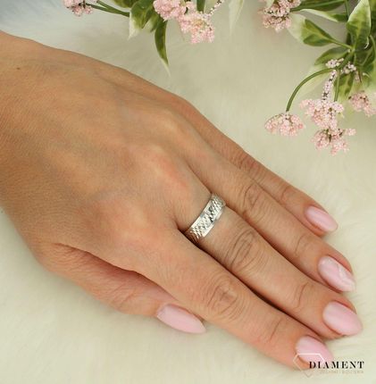 Diament Srebrna obrączka 925 grawerowana 6 mm rozmiar 14 - zdjęcie 2