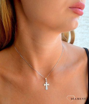 Diament Srebrna zawieszka 925 krzyżyk grawerowany - zdjęcie 2