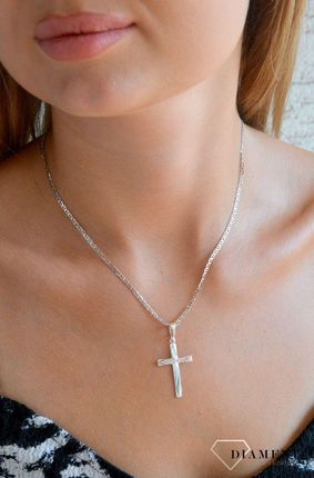 Diament Srebrna zawieszka 925 krzyżyk grawerowany - zdjęcie 2