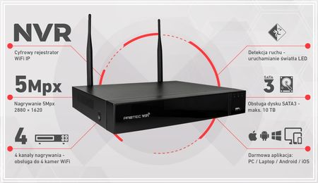 Zestaw monitoringu bezprzewodowego WiFi - 4 kamery 5 Mpx, IR + światło LED, z mikrofonem WIFI-KIT-4CH-5M-II-L - zdjęcie 4