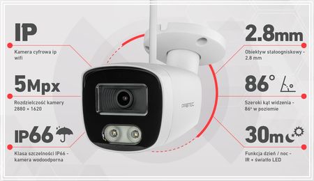 Zestaw monitoringu bezprzewodowego WiFi - 4 kamery 5 Mpx, IR + światło LED, z mikrofonem WIFI-KIT-4CH-5M-II-L - zdjęcie 3