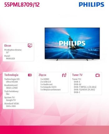 Telewizor Mini LED Philips 55PML8709 55 cali 4K UHD - zdjęcie 3