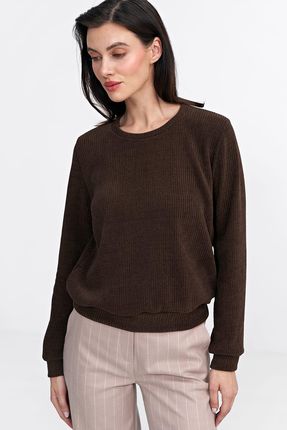 Bluza z dzianiny prążkowanej z długim rękawem - brąz - BL08 (kolor brąz, rozmiar 42) - zdjęcie 2