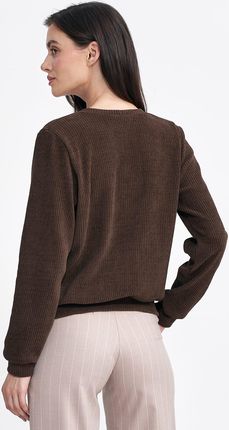 Bluza z dzianiny prążkowanej z długim rękawem - brąz - BL08 (kolor brąz, rozmiar 42) - zdjęcie 3