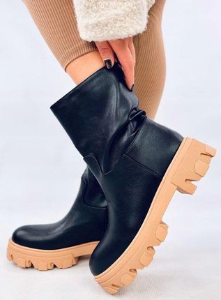 Botki z prostą cholewką SENEH BLACK(camel) 37 - zdjęcie 4