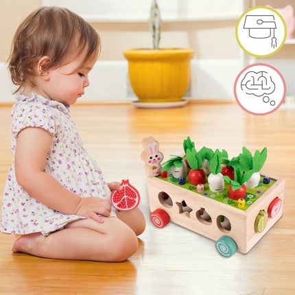 Układanka Montessori Drewniany Sorter Klocków Złap Robaczka Marchewki - zdjęcie 6