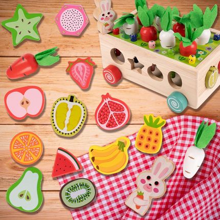 Układanka Montessori Drewniany Sorter Klocków Złap Robaczka Marchewki - zdjęcie 2