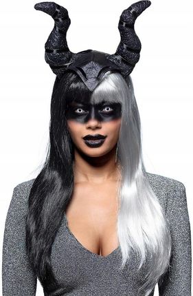 Peruka Diablicy Czarno-siwa Wiedźma Czarownica Cruella Satanistka - zdjęcie 2