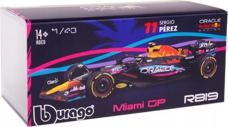 Red Bull RB19 Miami Gp Bolid F1 Model Matal Bburago 1:43 #11 S. Perez Box - zdjęcie 3
