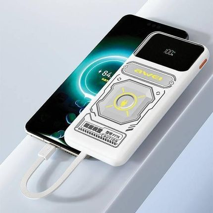Awei Powerbank Z Wbudowanym Kablem Lightning Usb C P77K 10000Mah Czarny Black 22 5W - zdjęcie 4