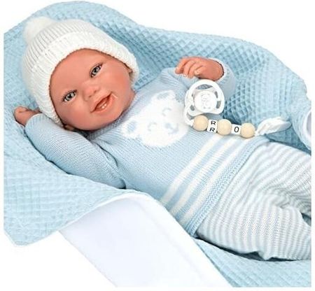Arias Paulo Reborn Doll 40Cm Niebieskim Ubrankiem W Paski I Kocykiem - zdjęcie 2