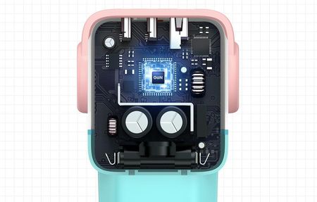 Ugreen Nexode RG Robot GaN, 2x USB-C + USB, 65W różowo - niebieska - zdjęcie 2