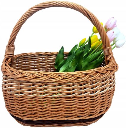Kosz wiklinowy na zakupy wiklinowy kosz na grzyby przeplatany jasny 41x27x38 cm WIKLINOLANDIA - zdjęcie 2