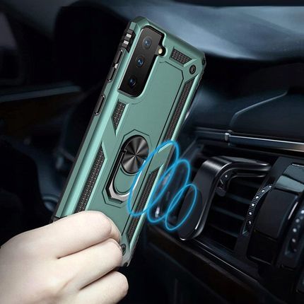 Amazon Do Samsung Galaxy S21 Ultra Z Ringiem Na Palec Case Czarno Zielone - zdjęcie 2