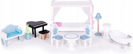 Ecotoys Domek Dla Lalek Duży Drewniany 3 Piętra 11 Mebelków - zdjęcie 4
