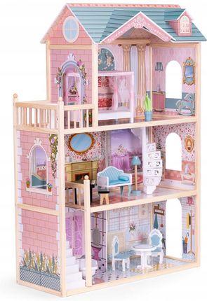 Ecotoys Domek Dla Lalek Duży Drewniany 3 Piętra 11 Mebelków - zdjęcie 6