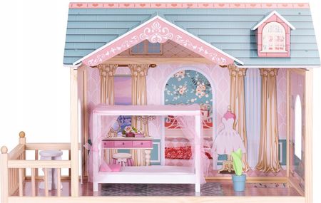 Ecotoys Domek Dla Lalek Duży Drewniany 3 Piętra 11 Mebelków - zdjęcie 2