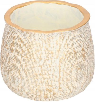 Deko Doniczka Osłonka Ceramiczna Na Kwiaty Biało Złota 8cm - zdjęcie 4