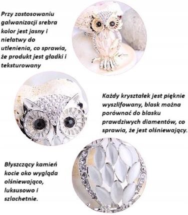 Elegancka broszka SOWA w kolorze srebrnym - zdjęcie 2