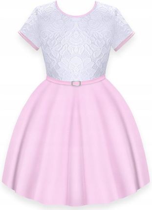 Sukienka BOLERKO WIZYTOWA ELEGANCKA koronka MARYSIA 128 pink RIMKO POLSKA - zdjęcie 2