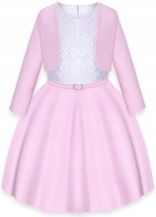 Sukienka BOLERKO WIZYTOWA ELEGANCKA koronka MARYSIA 128 pink RIMKO POLSKA - zdjęcie 4