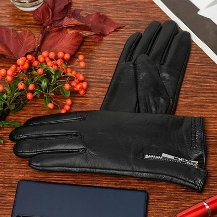 Rękawiczki skórzane damskie polar miś BELTIMORE L/XL pięciopalczaste ciepłe - zdjęcie 2