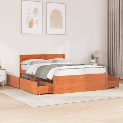 Dkd Home Decor Łóżko Z Litego Drewna Z Szufladami Wosk Brązowy 120X190 Cm Sosna - zdjęcie 2