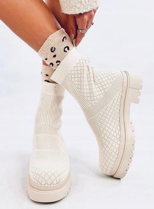 Botki skarpetkowe ze wzorem RUEDA BEIGE 40 - zdjęcie 2