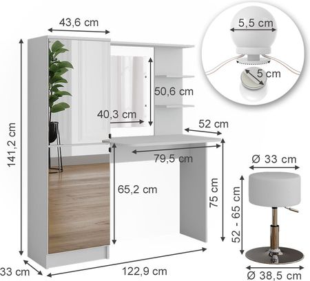 Vicco Toaletka 123 Cm Z Oświetleniem Led I Stołkiem Biały - zdjęcie 2