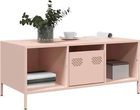 vidaXL Szafka RTV, różowa, 101,5x50x43,5 cm, stal walcowana na zimno (851275) - zdjęcie 2