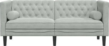 vidaXL Sofa Chesterfield z wałkami, dwuosobowa, jasnoszara, aksamit (372683) - zdjęcie 2