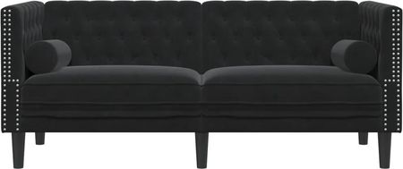 vidaXL Sofa Chesterfield z wałkami, dwuosobowa, czarna, aksamit (372688) - zdjęcie 2