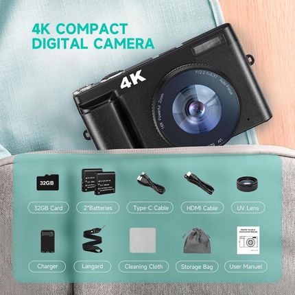 Aparat cyfrowy kompaktowy 4K karta 32 G 48 MP nowy - zdjęcie 5