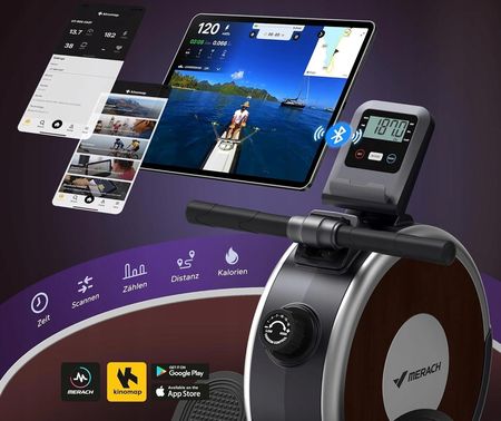 MERACH Wioślarz do 160 kg do domu magnetyczny Bluetooth 16 poziomami oporu - zdjęcie 5