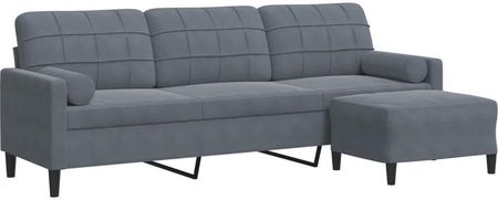 vidaXL 3 osobowa sofa z podnóżkiem ciemnoszara 210 cm aksamit (3278278) - zdjęcie 2