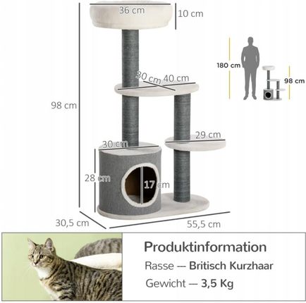 Pawhut Drapak Dla Kota,Drzewo Dla Kota Drapak 98cm - zdjęcie 3