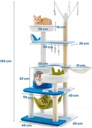 Costway Drapak Z Siedziskiem I Hamakiem Dla Kota Legowisko 165cm - zdjęcie 4