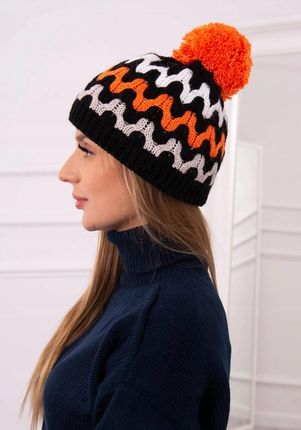 Czapka damska Laila K283 czarny+pomarańczowy neon - zdjęcie 2