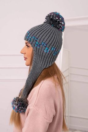 Czapka damska uszatka Nadia K321 ciemno szara - zdjęcie 2