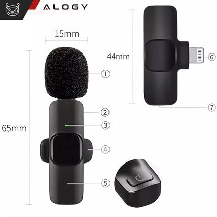 Alogy Mikrofon Krawatowy Bezprzewodowy Lightning Do Apple Iphone/Ipad 2szt. - zdjęcie 3