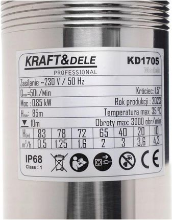 Pompa głębinowa śrubowa Kraft&Dele 100mm 0,85kW 50l/min Wydajna Mocna - zdjęcie 5