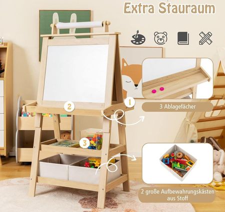 Costway Sztaluga Dla Dzieci 3 W 1 Dwustronna Tablica Do Pisania Kredą I Papier Rysowania Stojąca Z Magnesami 2 Pozio - zdjęcie 2