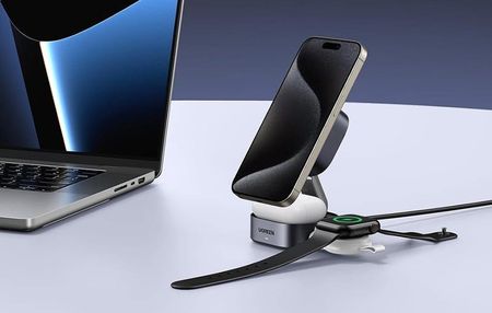 Ugreen Ładowarka Indukcyjna Qi 2W1 W702 Do Iphone Airpods 15W Szara - zdjęcie 3