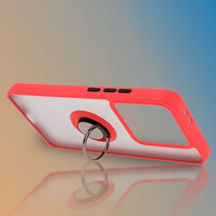 Bizon Etui Z Uchwytem Na Palec Case Hybrid Ring Do Xiaomi 14T Pro Przydymione Czerwoną Ramką - zdjęcie 6