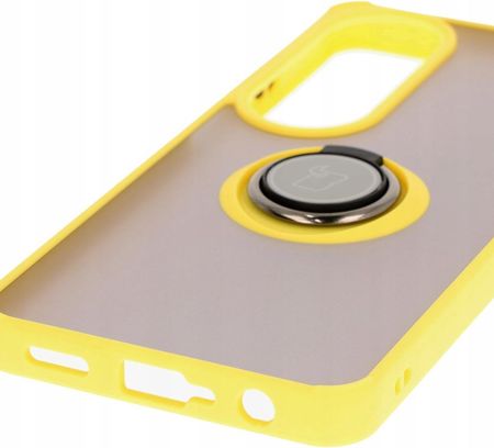 Bizon Etui Z Uchwytem Na Palec Case Hybrid Ring Do Oppo A60 4G Przydymione Żółtą Ramką - zdjęcie 6