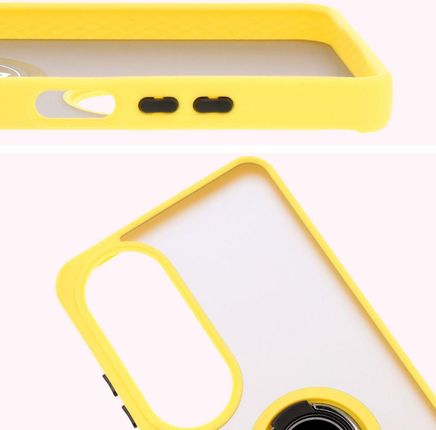 Bizon Etui Z Uchwytem Na Palec Case Hybrid Ring Do Oppo A60 4G Przydymione Żółtą Ramką - zdjęcie 3
