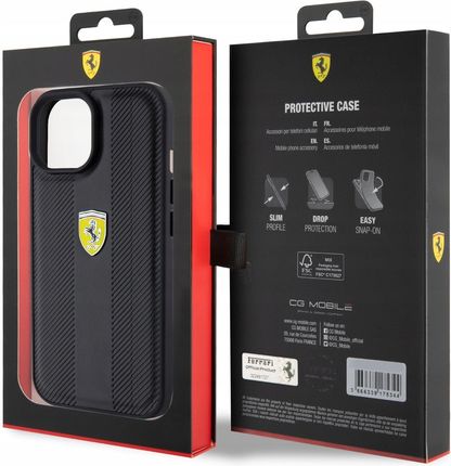 Ferrari Plecki Do Iphone 15 6 1 Black Leather Hot Stamp Groove Pattern - zdjęcie 2