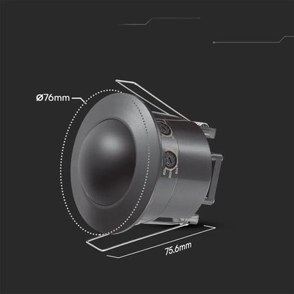 V-Tac Czujnik Ruchu 360st. Wpuszczany Okrągły Czarny Full-Black V23679 - zdjęcie 2